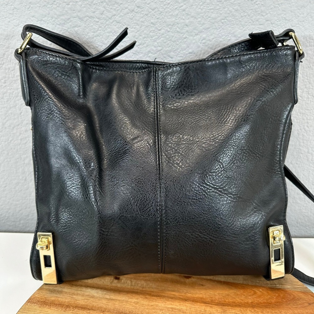 MMS Design Studios Faux Leather Shoulder Bag Gold Accents Aztec Lining Glam‎